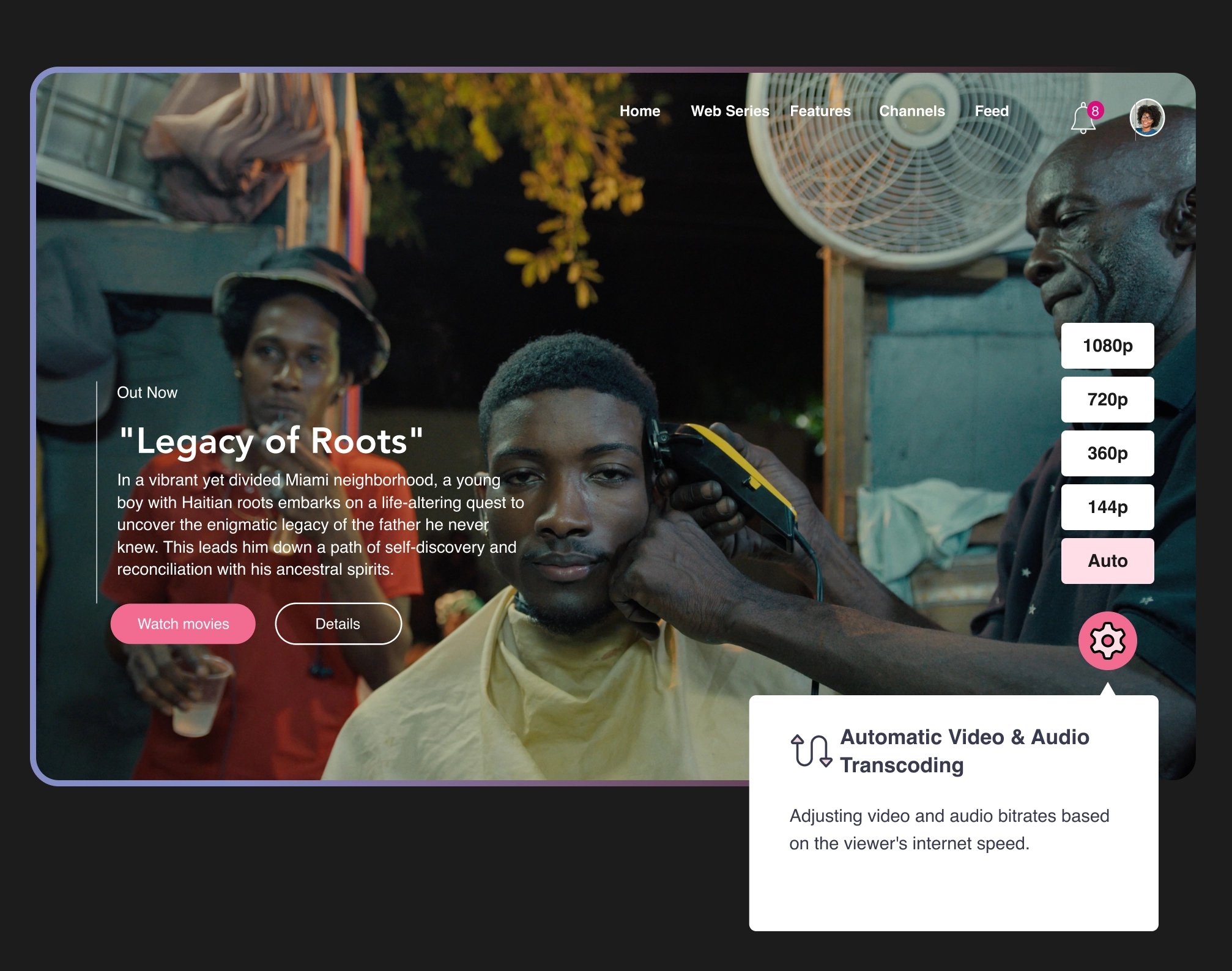 MontageCMS adaptive movie detail and playback layout
