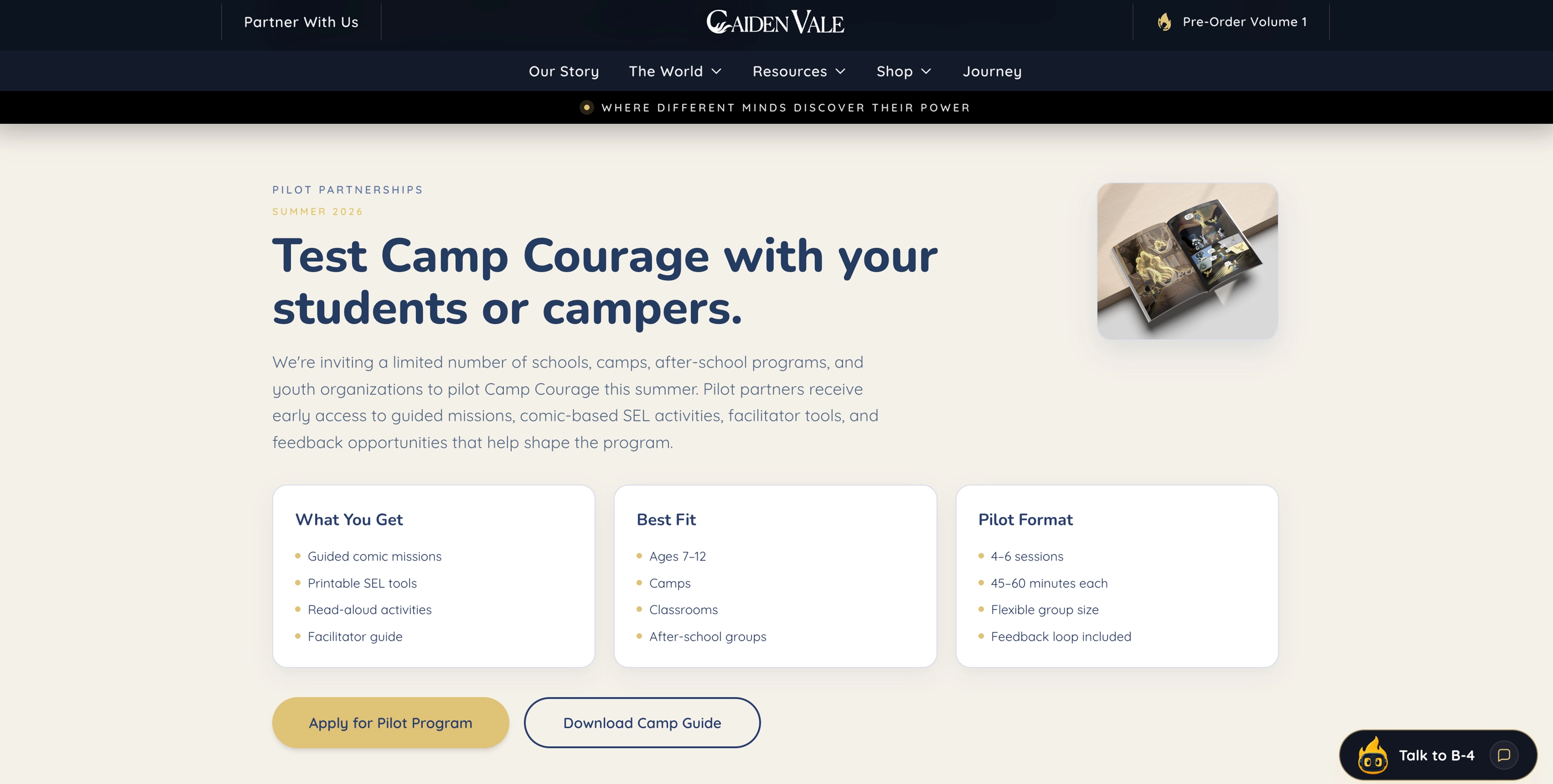 Caiden's Courage Camp Courage classroom and community system preview